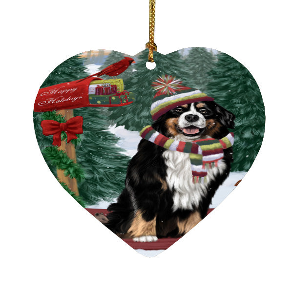 Christmas Woodland Sled Bernese Mountain Dog Heart Christmas Ornament HPORA59415