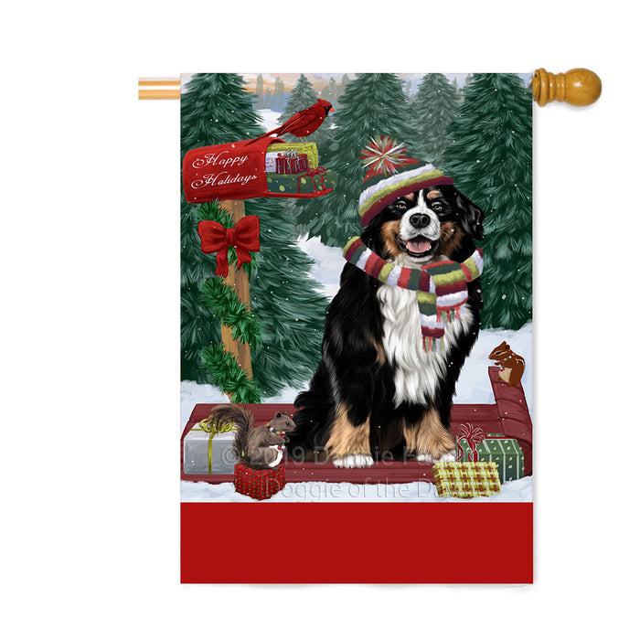 Personalized Merry Christmas Woodland Sled Bernese Mountain Dog Custom House Flag FLG-DOTD-A61558