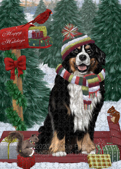 Christmas Woodland Sled Bernese Mountain Dog Portrait Jigsaw Puzzle for Adults Animal Interlocking Puzzle Game Unique Gift for Dog Lover's with Metal Tin Box PZL876
