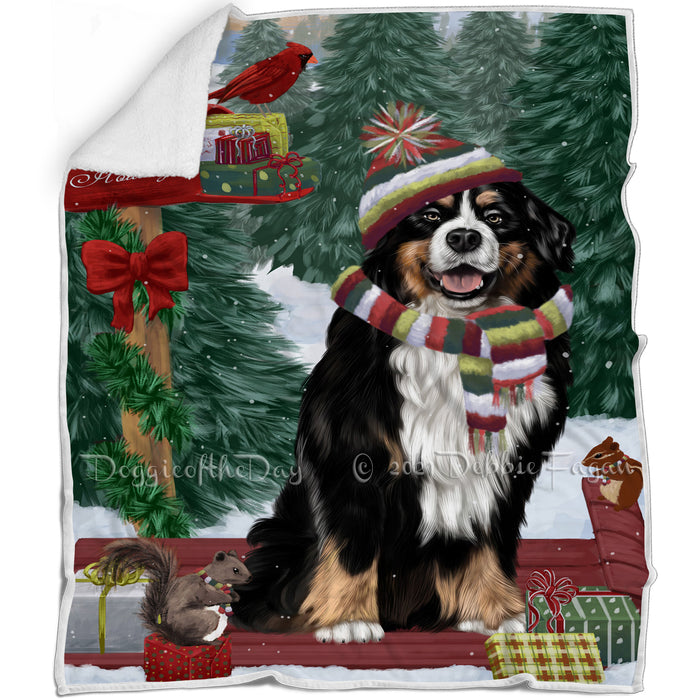 Merry Christmas Woodland Sled Bernese Mountain Dog Blanket BLNKT142704