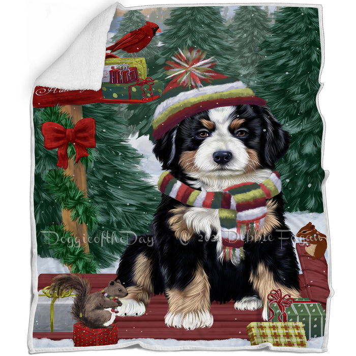 Merry Christmas Woodland Sled Bernese Mountain Dog Blanket BLNKT142705