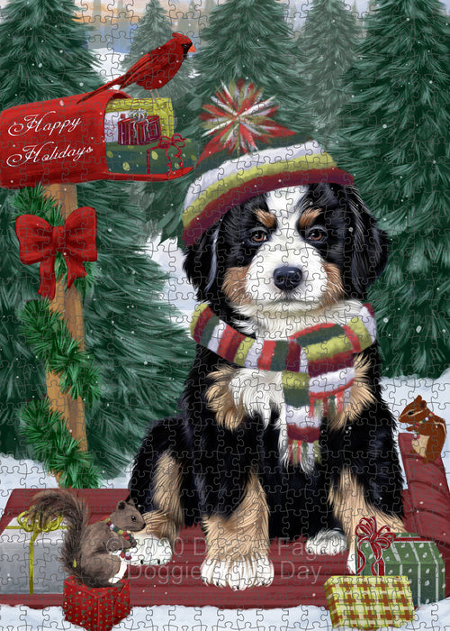 Christmas Woodland Sled Bernese Mountain Dog Portrait Jigsaw Puzzle for Adults Animal Interlocking Puzzle Game Unique Gift for Dog Lover's with Metal Tin Box PZL877