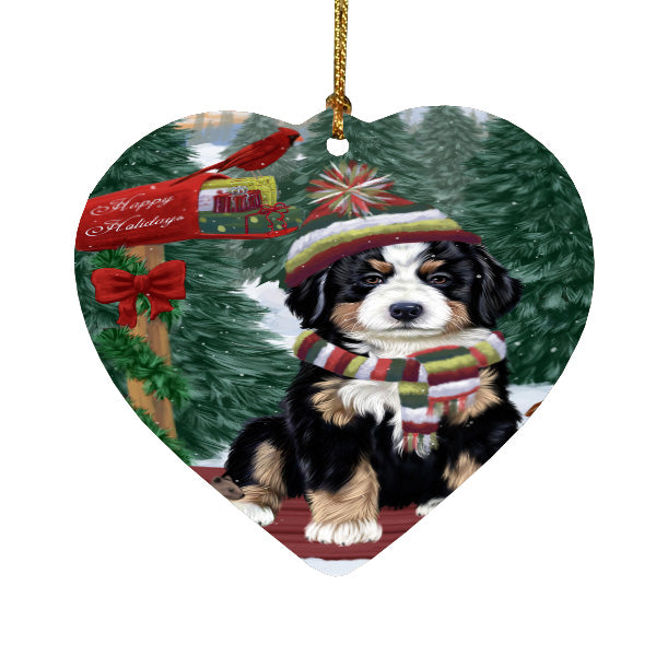 Christmas Woodland Sled Bernese Mountain Dog Heart Christmas Ornament HPORA59416