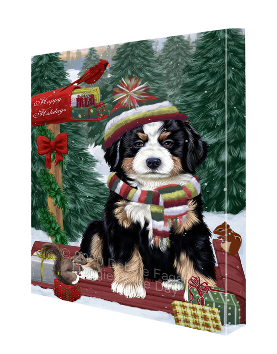 Christmas Woodland Sled Bernese Mountain Dog Canvas Wall Art - Premium Quality Ready to Hang Room Decor Wall Art Canvas - Unique Animal Printed Digital Painting for Decoration CVS582