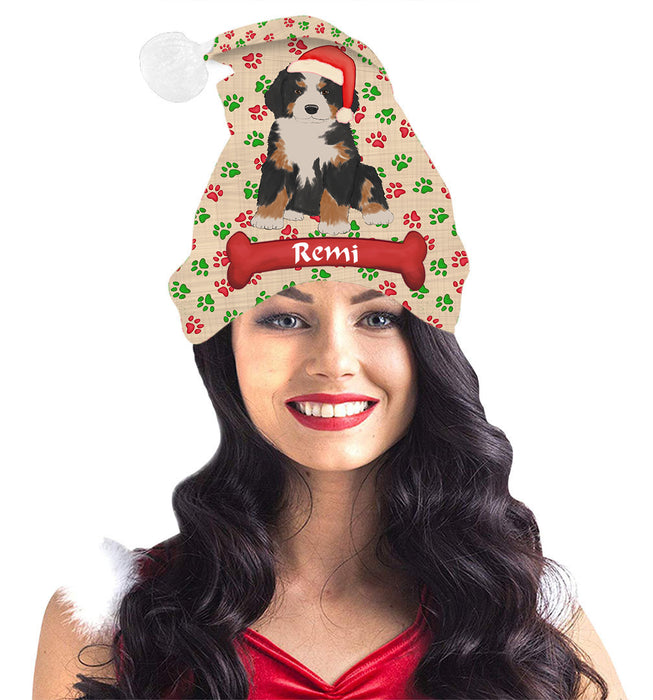 Pet Name Personalized Christmas Paw Print Bernese Mountain Dogs Santa Hat