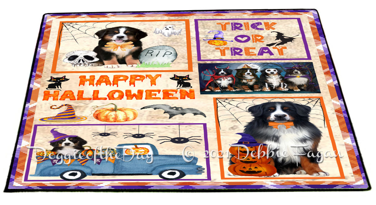 Happy Halloween Trick or Treat Bernese Mountain Dogs Indoor/Outdoor Welcome Floormat - Premium Quality Washable Anti-Slip Doormat Rug FLMS58012