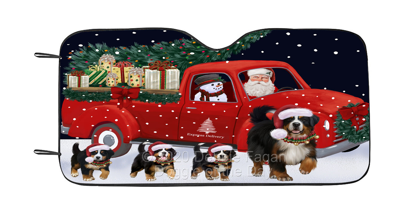 Christmas Express Delivery Red Truck Running Bernese Mountain Dog Car Sun Shade Cover Curtain