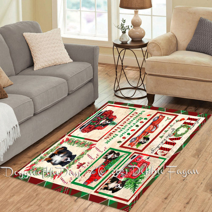 Welcome Home for Christmas Holidays Bernese Mountain Dogs Polyester Living Room Carpet Area Rug ARUG64717