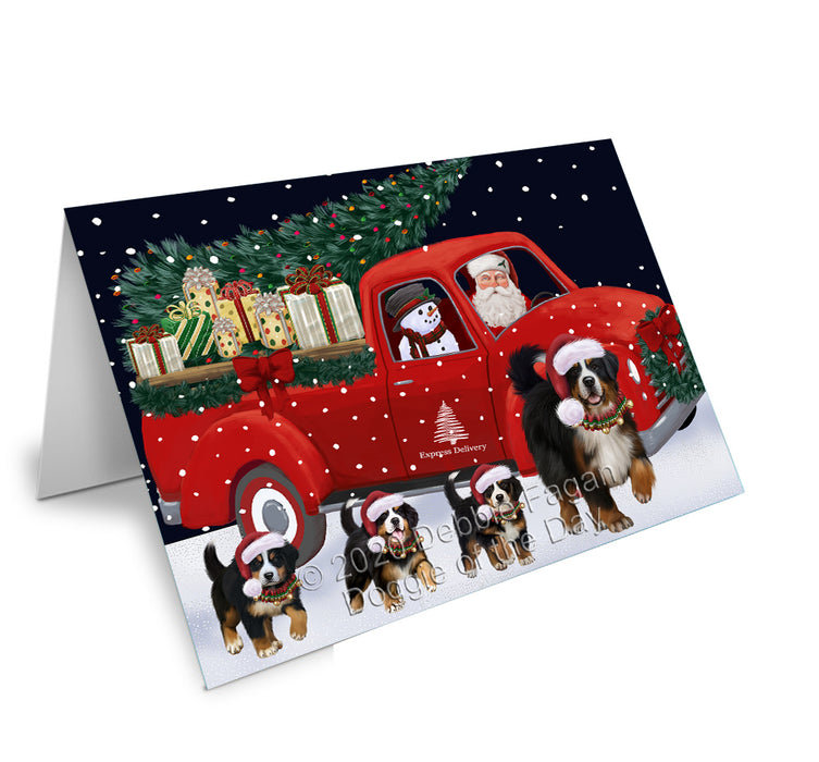 Christmas Express Delivery Red Truck Running Bernese Mountain Dogs Handmade Artwork Assorted Pets Greeting Cards and Note Cards with Envelopes for All Occasions and Holiday Seasons GCD75068