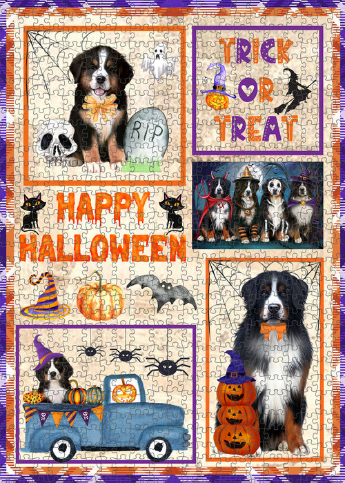 Happy Halloween Trick or Treat Bernese Mountain Dogs Portrait Jigsaw Puzzle for Adults Animal Interlocking Puzzle Game Unique Gift for Dog Lover's with Metal Tin Box
