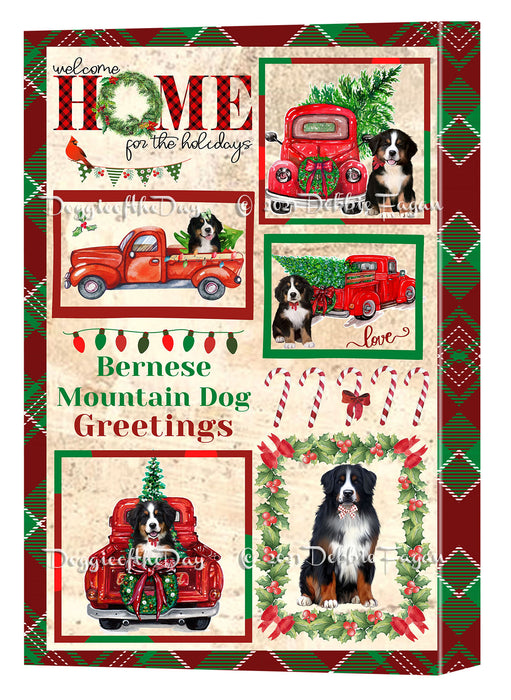 Welcome Home for Christmas Holidays Bernese Mountain Dogs Canvas Wall Art Decor - Premium Quality Canvas Wall Art for Living Room Bedroom Home Office Decor Ready to Hang CVS149300