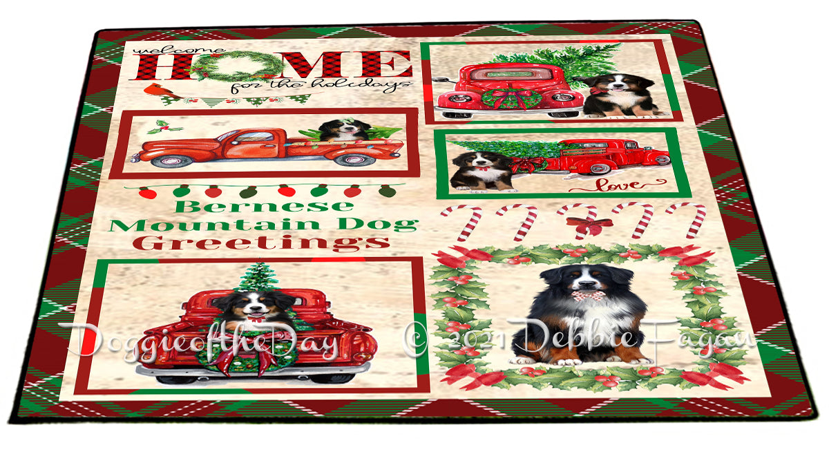 Welcome Home for Christmas Holidays Bernese Mountain Dogs Indoor/Outdoor Welcome Floormat - Premium Quality Washable Anti-Slip Doormat Rug FLMS57691