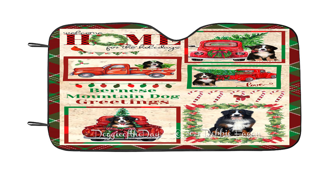 Welcome Home for Christmas Holidays Bernese Mountain Dogs Car Sun Shade Cover Curtain