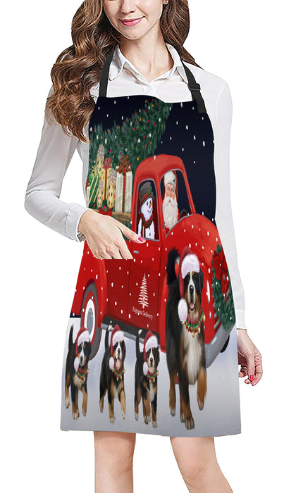 Christmas Express Delivery Red Truck Running Bernese Mountain Dogs Apron Apron-48103