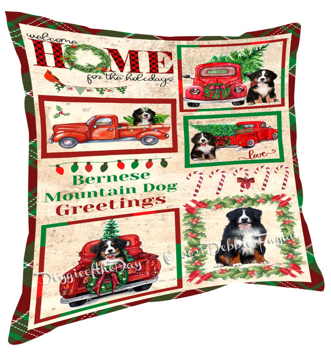 Welcome Home for Christmas Holidays Bernese Mountain Dogs Pillow with Top Quality High-Resolution Images - Ultra Soft Pet Pillows for Sleeping - Reversible & Comfort - Ideal Gift for Dog Lover - Cushion for Sofa Couch Bed - 100% Polyester