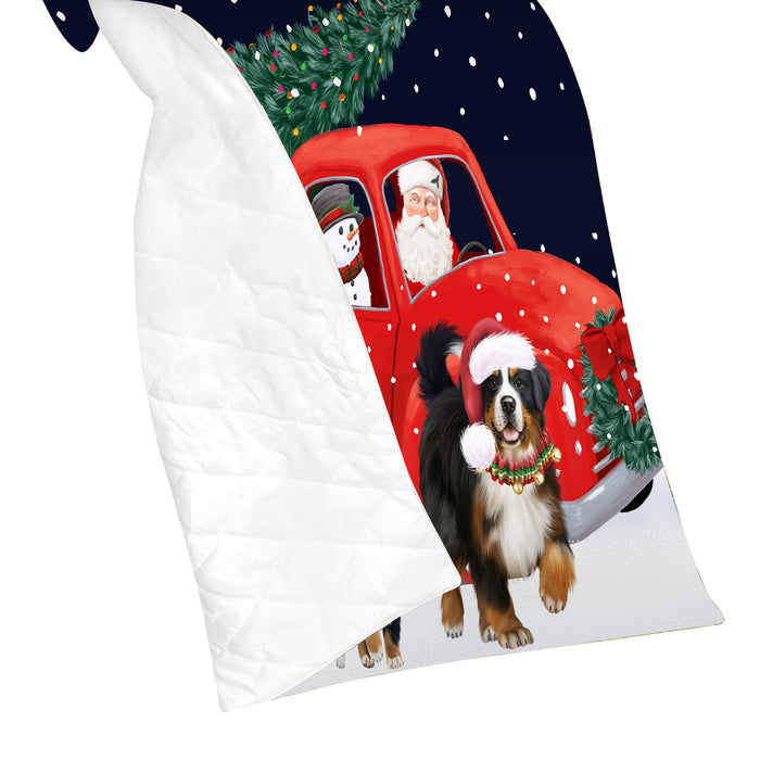 Christmas Express Delivery Red Truck Running Bernese Mountain Dogs Lightweight Soft Bedspread Coverlet Bedding Quilt QUILT59796