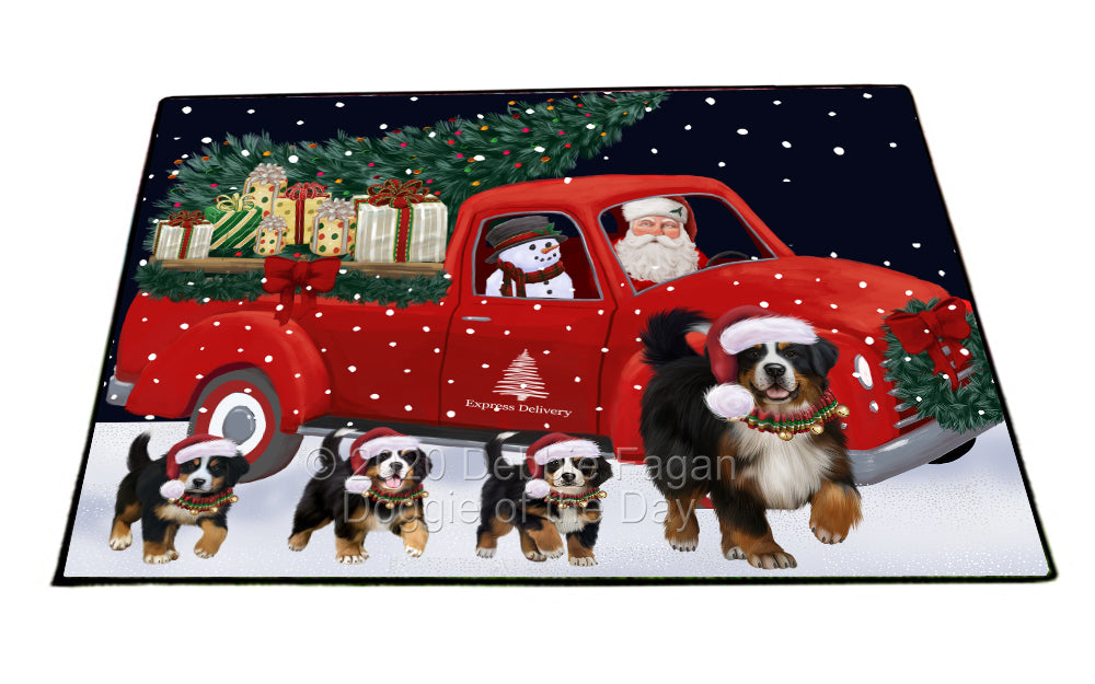 Christmas Express Delivery Red Truck Running Bernese Mountain Dogs Indoor/Outdoor Welcome Floormat - Premium Quality Washable Anti-Slip Doormat Rug FLMS56554