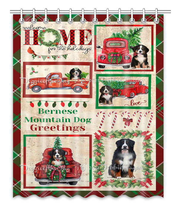 Welcome Home for Christmas Holidays Bernese Mountain Dogs Shower Curtain Bathroom Accessories Decor Bath Tub Screens