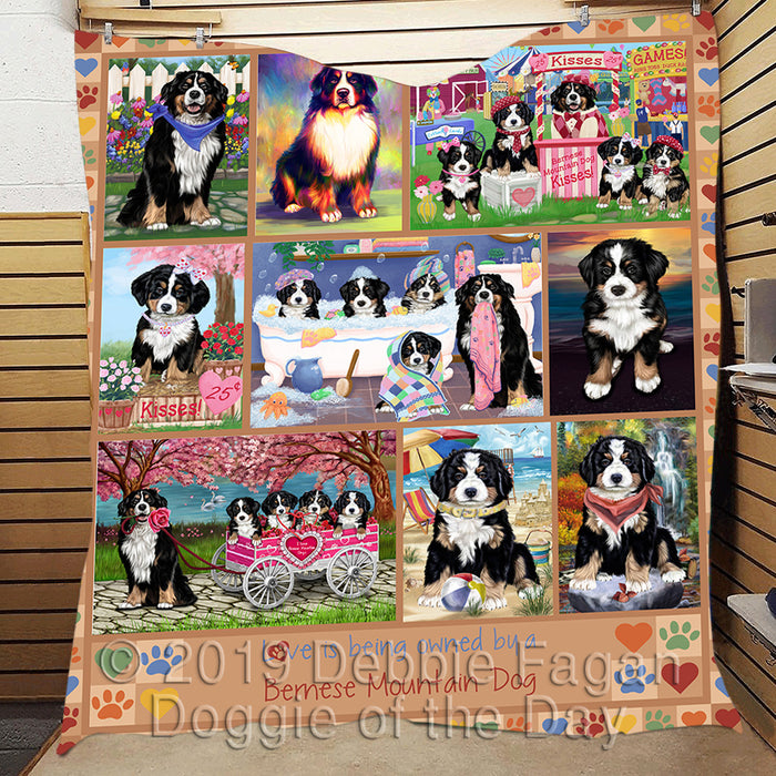 Love is Being Owned Bernese Mountain Dog Beige Quilt