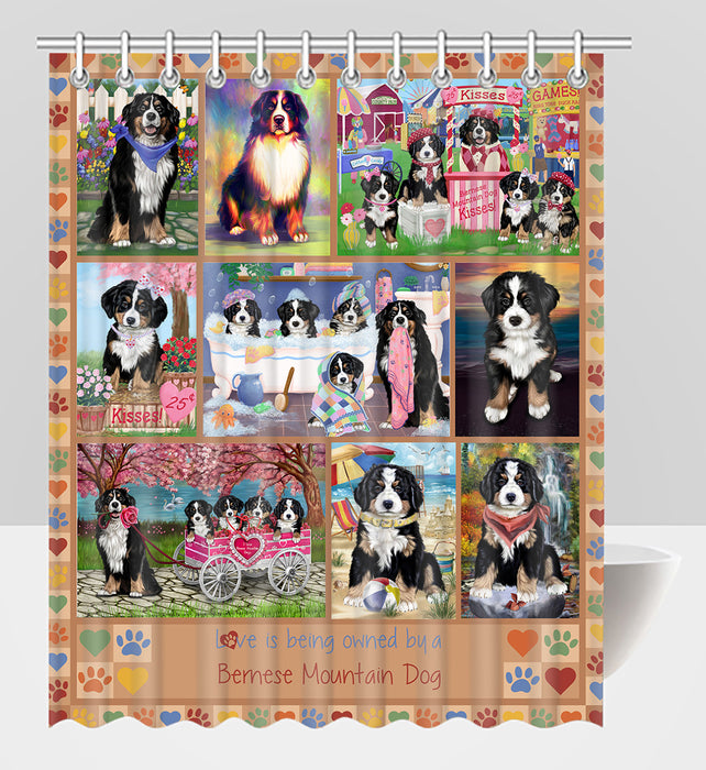 Love is Being Owned Bernese Mountain Dog Beige Shower Curtain