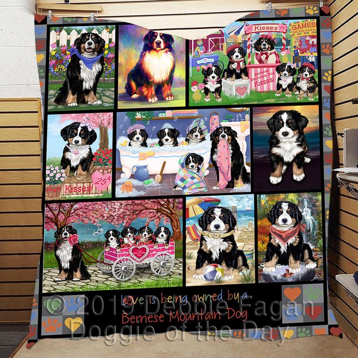 Love is Being Owned Bernese Mountain Dog Grey Quilt