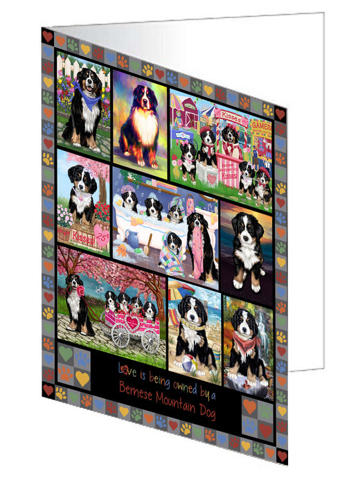 Love is Being Owned Bernese Mountain Dog Grey Handmade Artwork Assorted Pets Greeting Cards and Note Cards with Envelopes for All Occasions and Holiday Seasons GCD77207