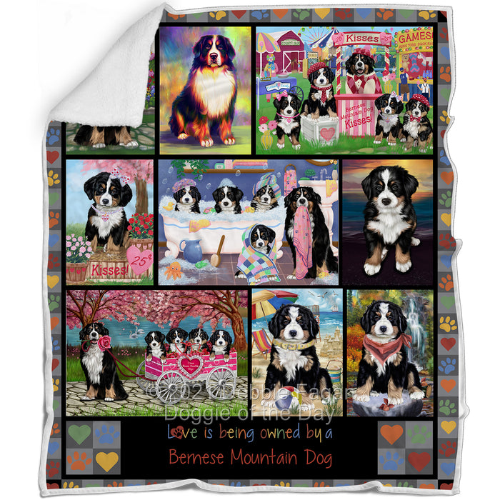 Love is Being Owned Bernese Mountain Dog Grey Blanket BLNKT137055