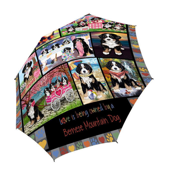 Love is Being Owned Bernese Mountain Dog Grey Semi-Automatic Foldable Umbrella