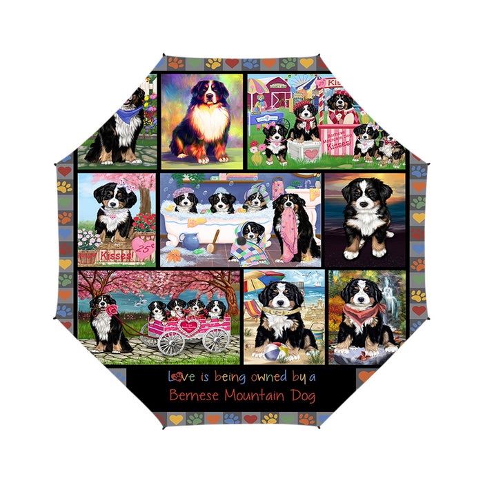 Love is Being Owned Bernese Mountain Dog Grey Semi-Automatic Foldable Umbrella