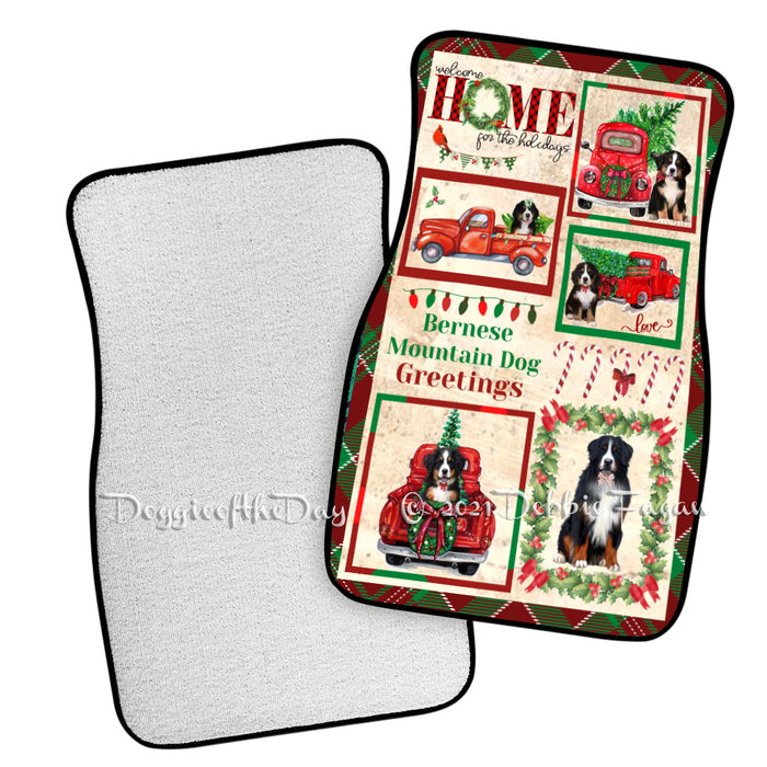 Welcome Home for Christmas Holidays Bernese Mountain Dogs Polyester Anti-Slip Vehicle Carpet Car Floor Mats CFM48283
