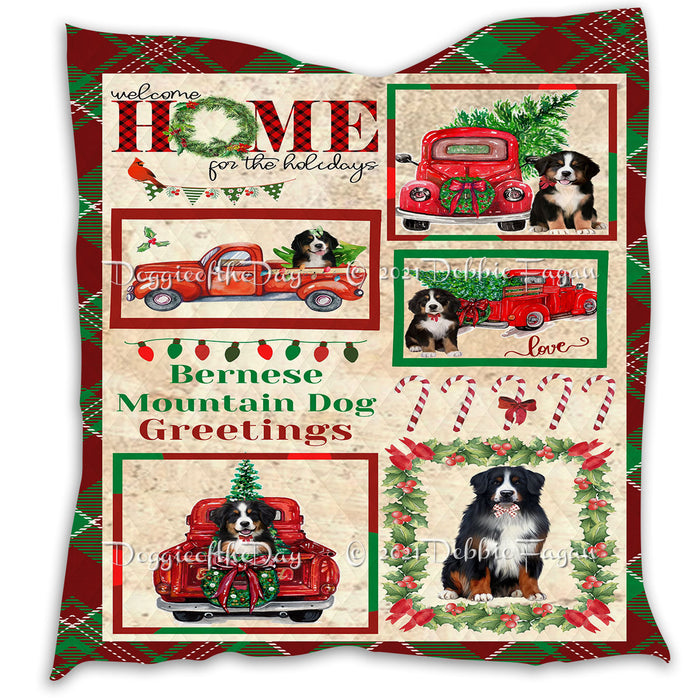 Welcome Home for Christmas Holidays Bernese Mountain Dogs Quilt Bed Coverlet Bedspread - Pets Comforter Unique One-side Animal Printing - Soft Lightweight Durable Washable Polyester Quilt