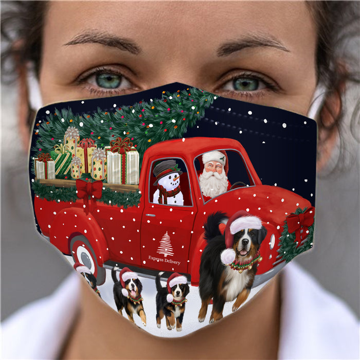 Christmas Express Delivery Red Truck Running Bernese Mountain Dogs Face Mask FM49846