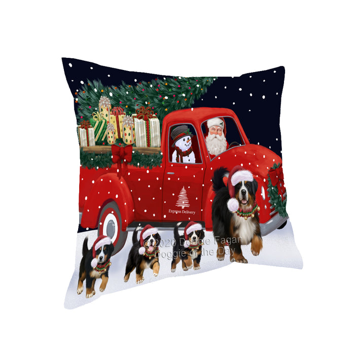 Christmas Express Delivery Red Truck Running Bernese Mountain Dogs Pillow PIL85992