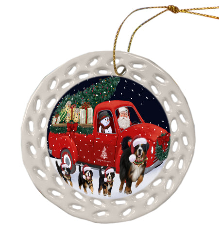 Christmas Express Delivery Red Truck Running Bernese Mountain Dog Doily Ornament DPOR59244