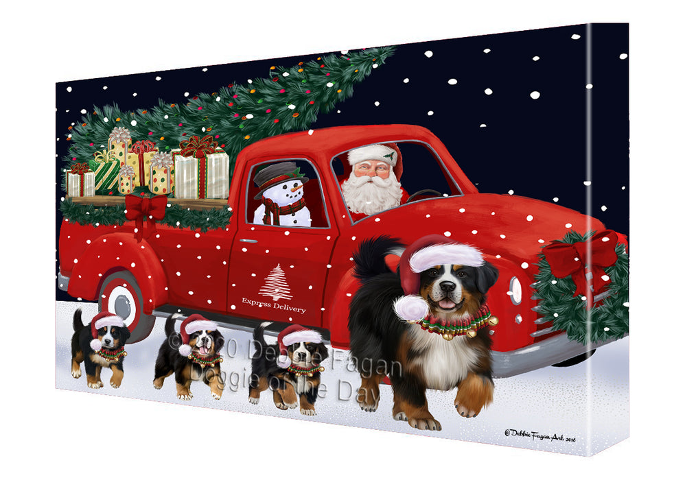 Christmas Express Delivery Red Truck Running Bernese Mountain Dogs Canvas Print Wall Art Décor CVS145880