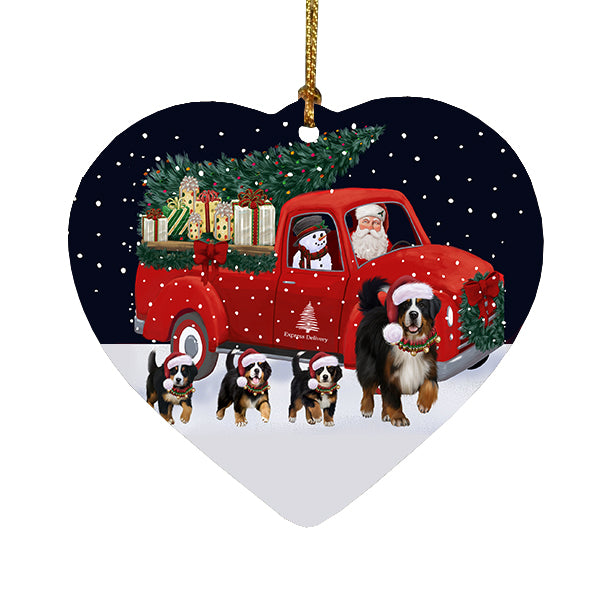 Christmas Express Delivery Red Truck Running Bernese Mountain Dogs Heart Christmas Ornament RFPOR58069