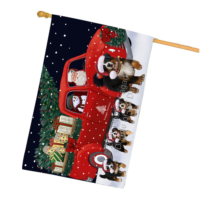 Christmas Express Delivery Red Truck Running Bernese Mountain Dogs House Flag FLG66498