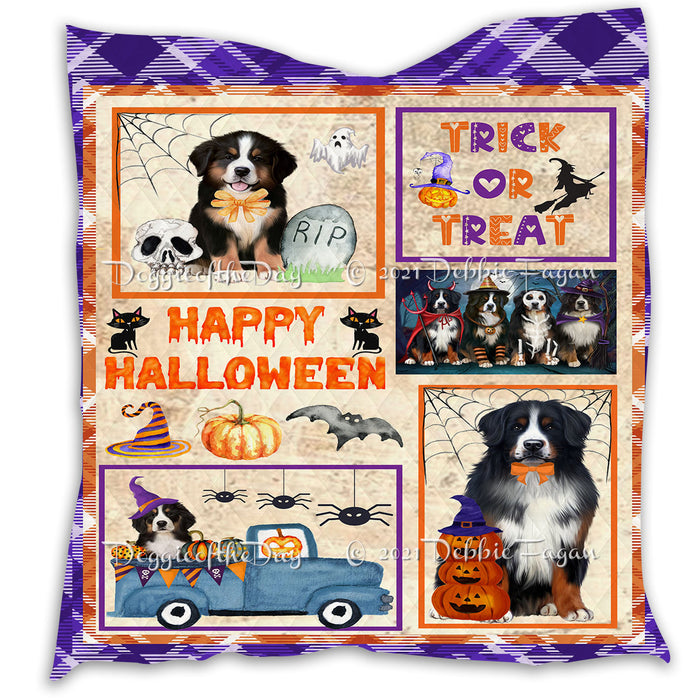 Happy Halloween Trick or Treat Pumpkin Bernese Mountain Dogs Lightweight Soft Bedspread Coverlet Bedding Quilt QUILT60761