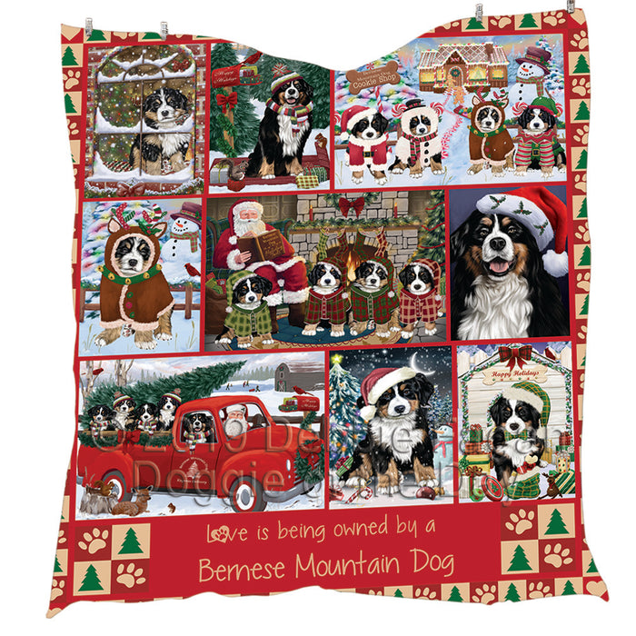 Love is Being Owned Christmas Bernese Mountain Dogs Quilt