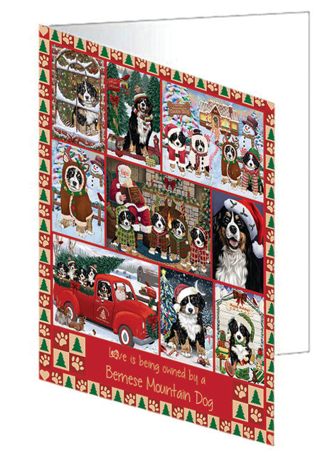 Love is Being Owned Christmas Bernese Mountain Dogs Handmade Artwork Assorted Pets Greeting Cards and Note Cards with Envelopes for All Occasions and Holiday Seasons GCD78827