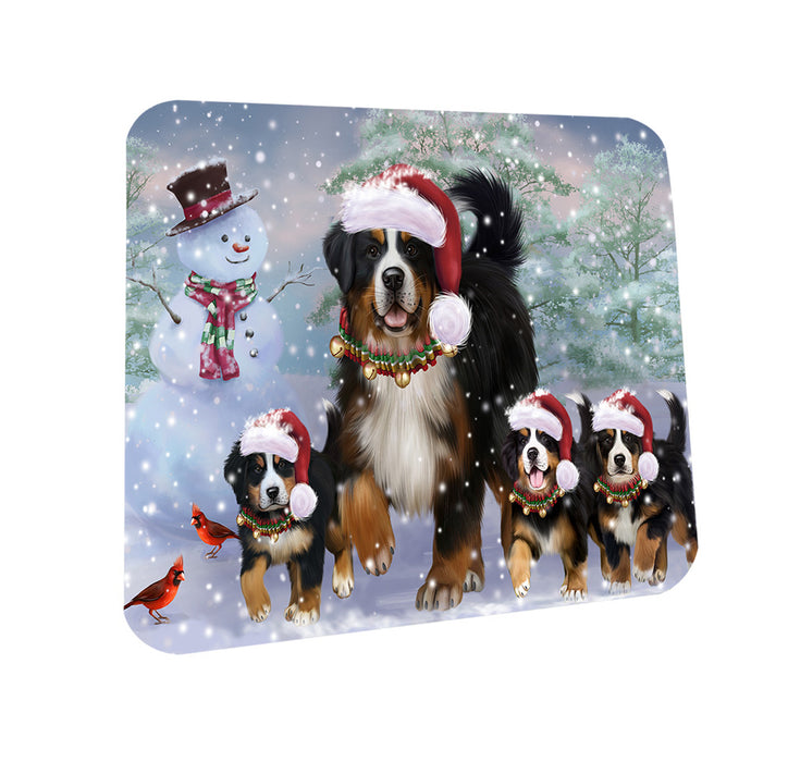 Christmas Running Family Bernese Mountain Dogs Coasters Set of 4 CST55421