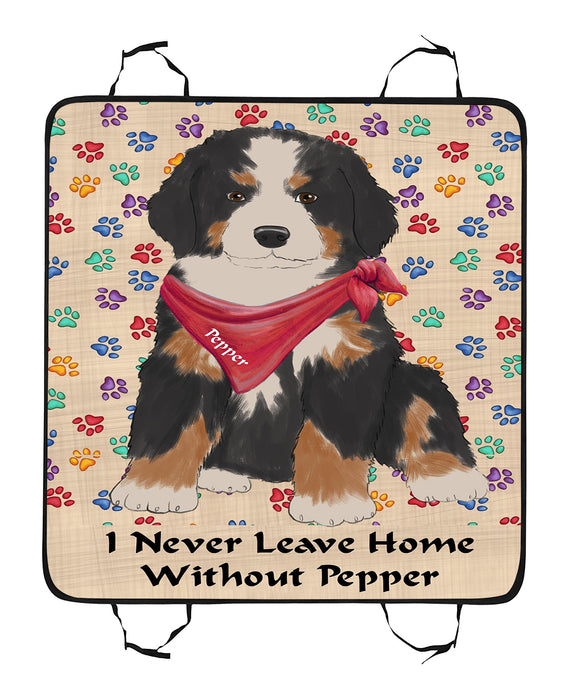 Personalized I Never Leave Home Paw Print Bernese Mountain Dogs Pet Back Car Seat Cover