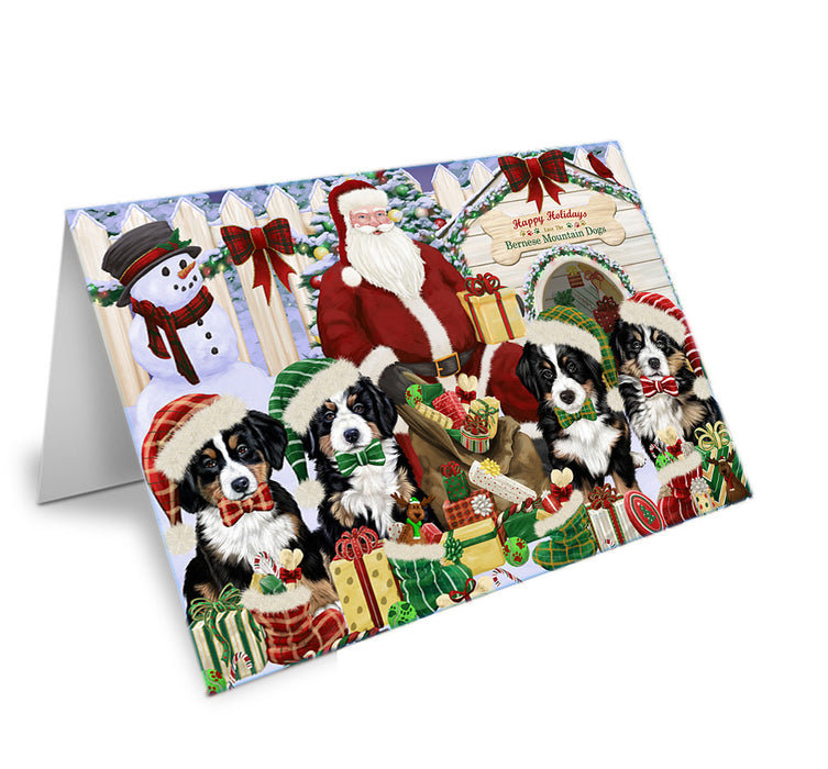 Happy Holidays Christmas Bernese Mountain Dogs House Gathering Handmade Artwork Assorted Pets Greeting Cards and Note Cards with Envelopes for All Occasions and Holiday Seasons GCD57869