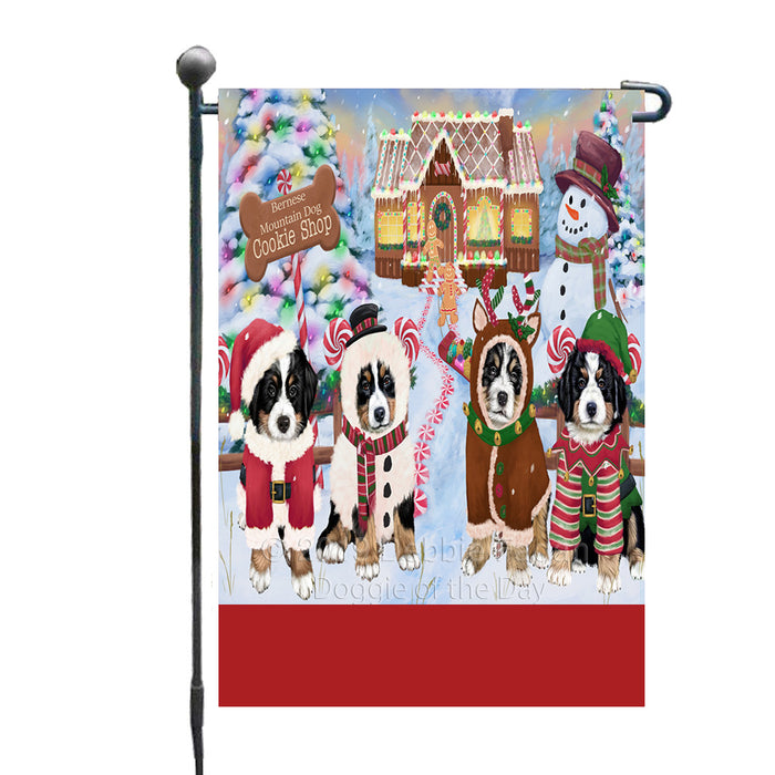 Personalized Holiday Gingerbread Cookie Shop Bernese Mountain Dogs Custom Garden Flags GFLG-DOTD-A59180