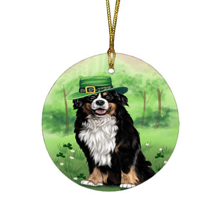 St. Patricks Day Irish Portrait Bernese Mountain Dog Round Flat Christmas Ornament RFPOR49312