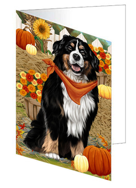 Fall Autumn Greeting Bernese Mountain Dog with Pumpkins Handmade Artwork Assorted Pets Greeting Cards and Note Cards with Envelopes for All Occasions and Holiday Seasons GCD56084
