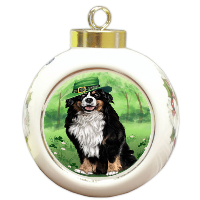 St. Patricks Day Irish Portrait Bernese Mountain Dog Round Ball Christmas Ornament RBPOR49321