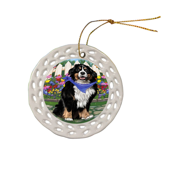 Spring Floral Bernese Mountain Dog Ceramic Doily Ornament DPOR49789