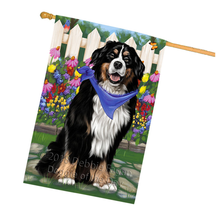 Spring Floral Bernese Mountain Dog House Flag FLG49754