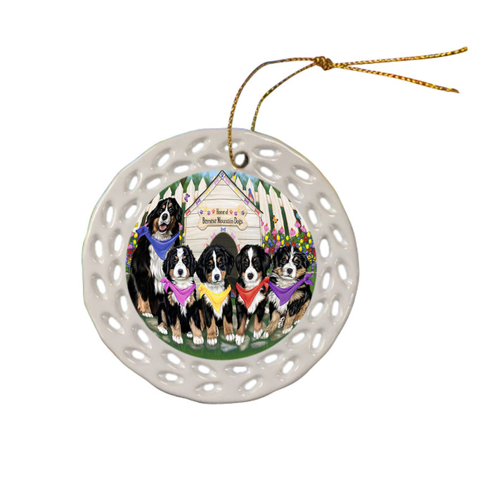 Spring Dog House Bernese Mountain Dogs Ceramic Doily Ornament DPOR49790